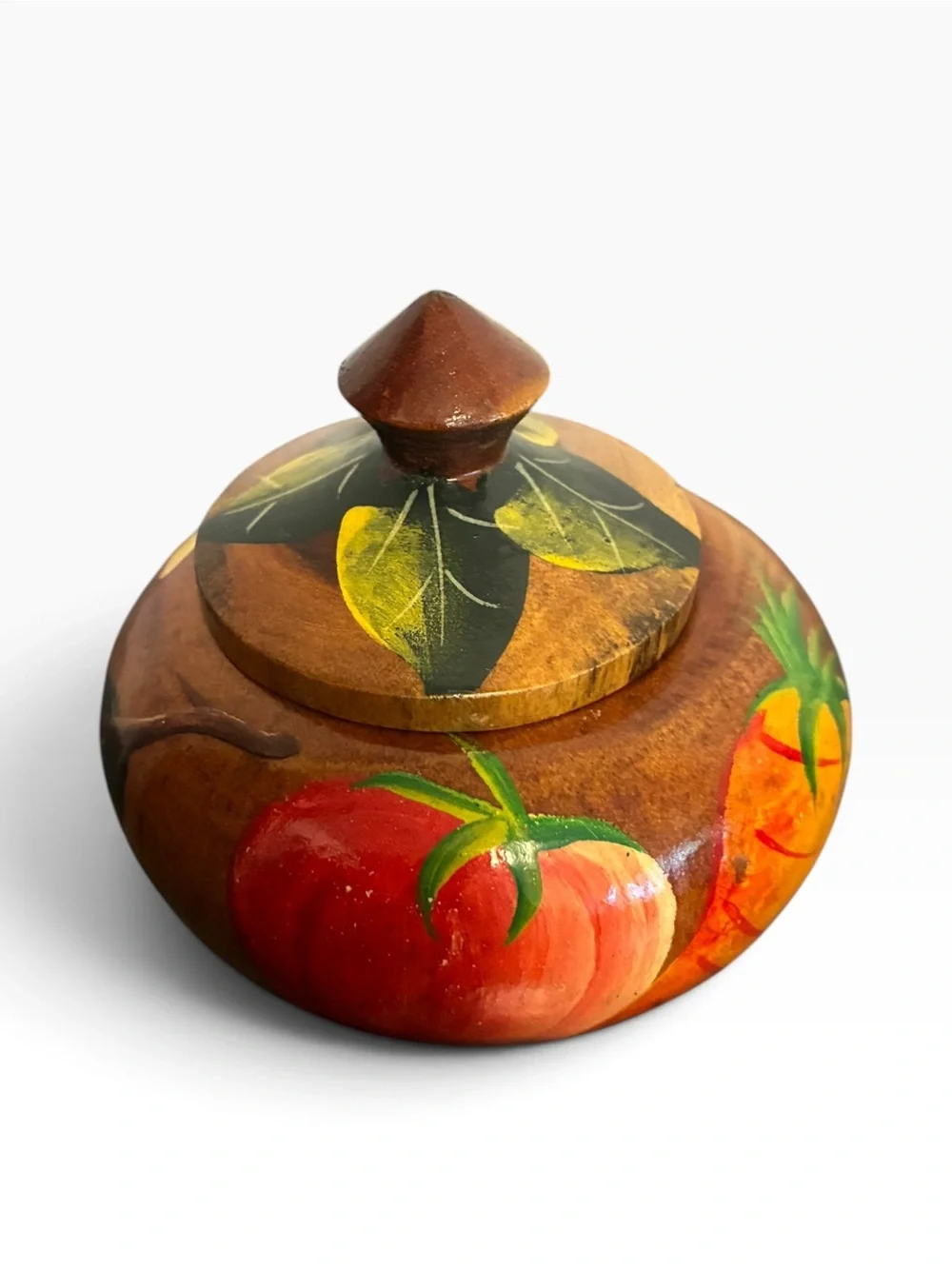 Vintage Hand Turned Wooded Lidded Bowl Hand Painted Wooden Trinket Box Jar 3